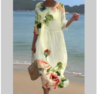 Robe à col rond à imprimé floral printemps et été