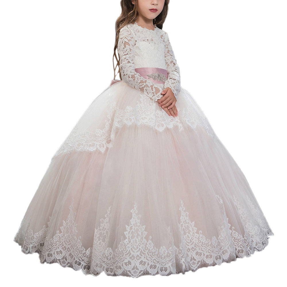 Double Lace Long Sleeve Flower Girl Pettiskirt Wedding Dress