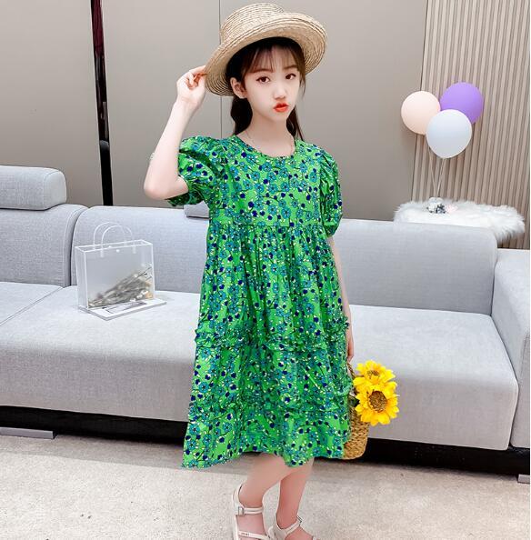 Girls Summer Pure Cotton Short Sleeve Floral Dress