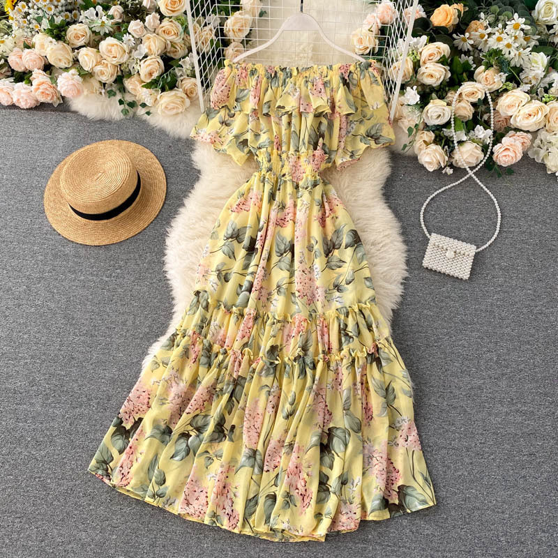 Chiffon Summer Skirt Floral Neckline Dress