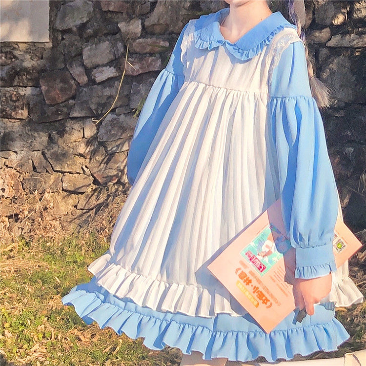 Vestido de manga larga holgado con cuello de muñeca para niña, lindo y suave, para mujer