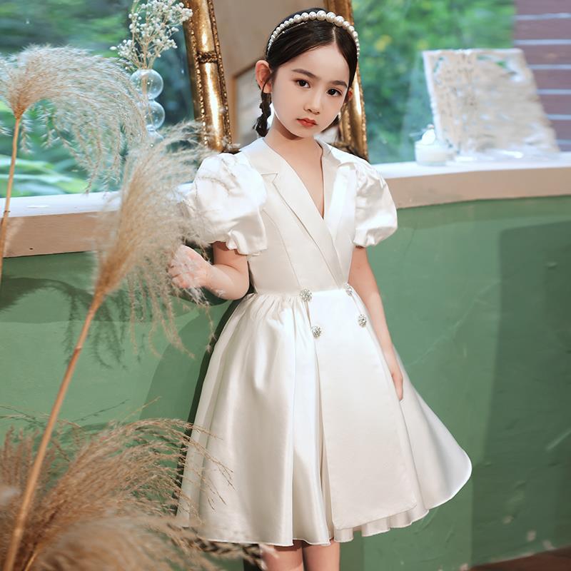 Girls Temperament Fashion White Lapel Dress