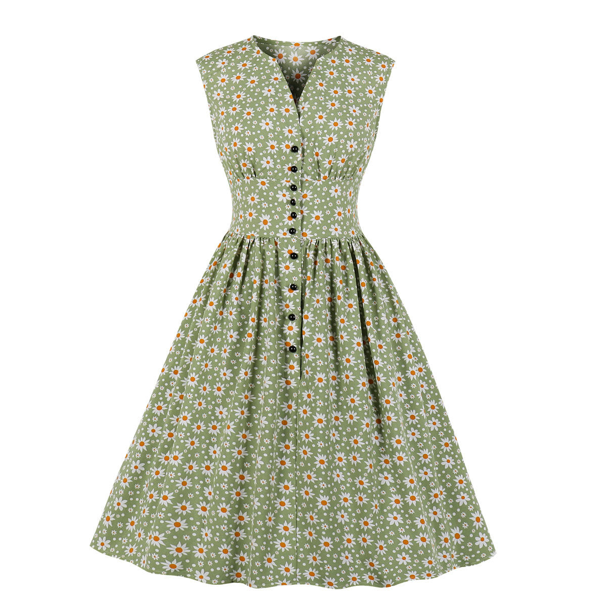 Robe femme longue sans manches à fleurs rétro