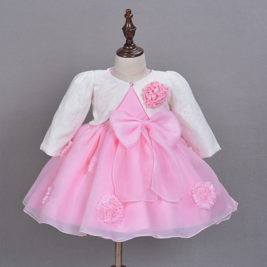 La primavera y el verano de años de edad, vestido de princesa para bebés y niñas, vestido rosa con flores para niñas, falda