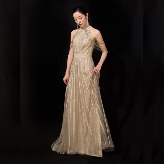 Robe de banquet champagne slim à la mode pour femmes