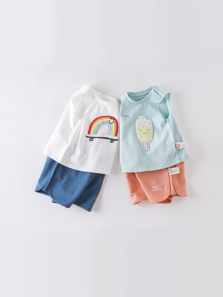 Baby cartoon cute vest casual shorts two-piece set