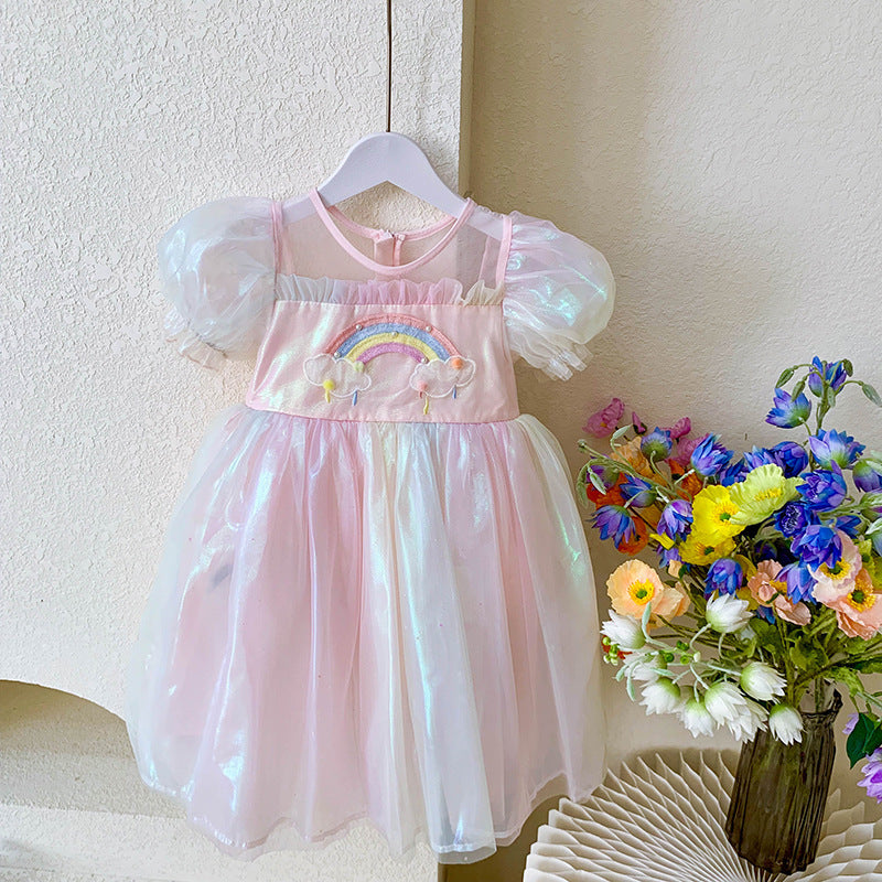 Robe d'anniversaire arc-en-ciel avec ailes pour enfants, jupe en gaze