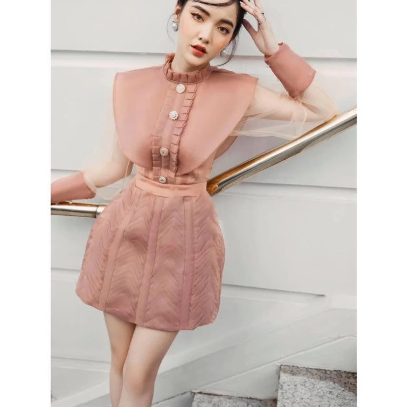 Women's Niche New Gauze Dress Retro Long Sleeves