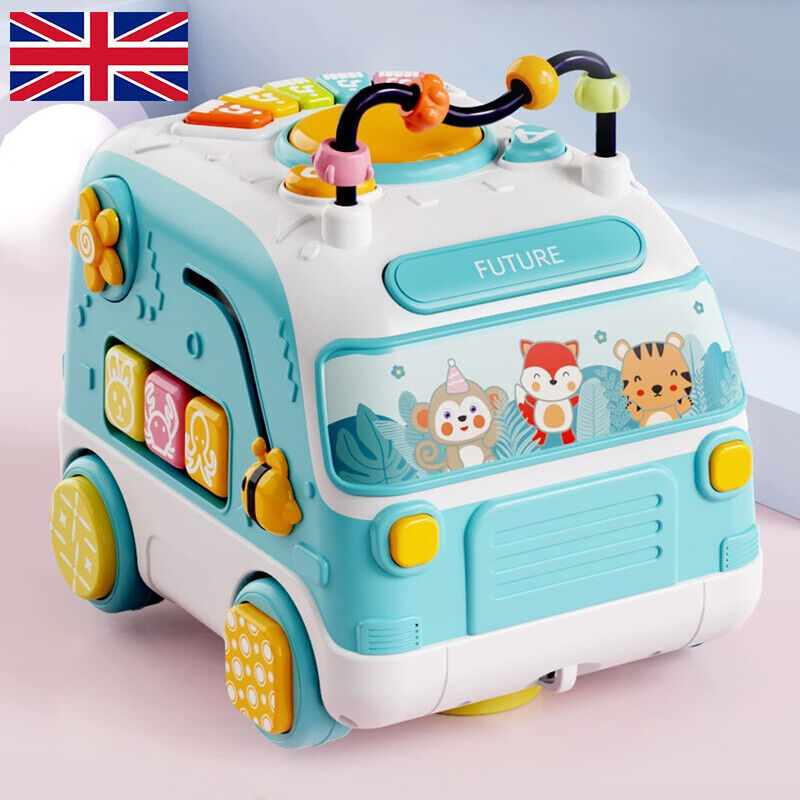 Jouets de bus musicaux pour bébé, Cube d'activité pour tout-petits avec lumières et sons, équipement rotatif