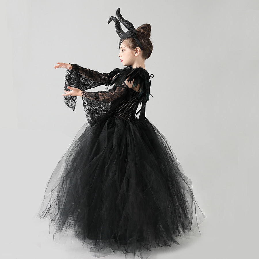 Robe en maille noire pour filles, Costume de Performance à la mode