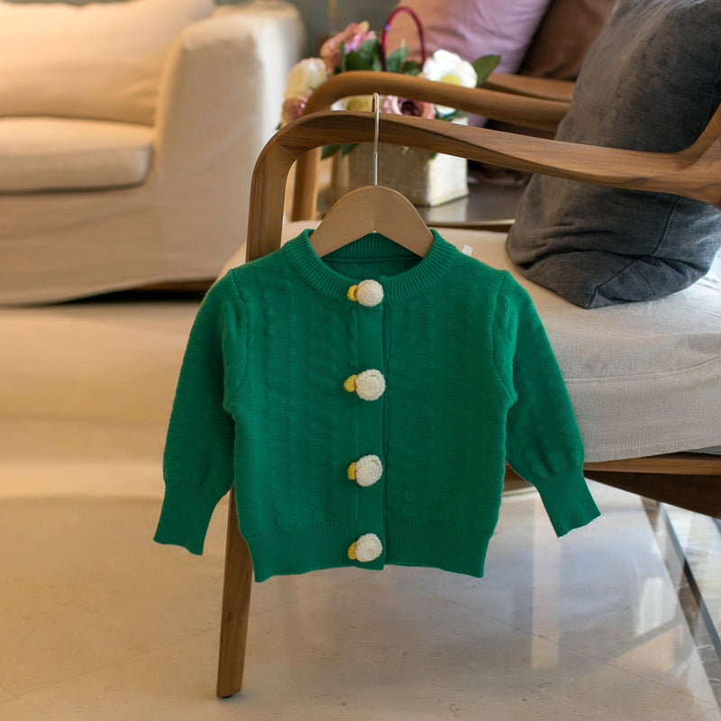 Cardigan de couleur unie pour fille, pull à col rond