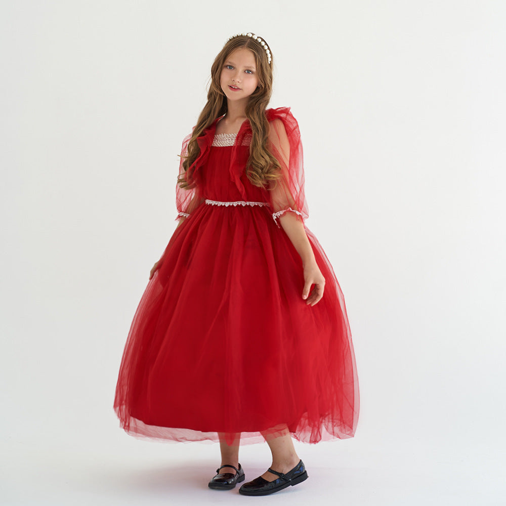 Girls' Long Dress Performance Dress Long Show Evening Dress Western Style