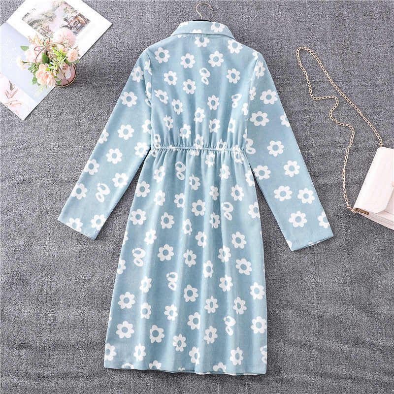 Corduroy Floral Long Sleeve Dress