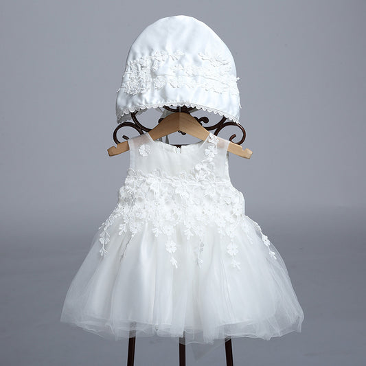 Pleine lune bébé, robe de mariée bébé, robe princesse, robe enfant, bonnet dentelle, robe moelleuse, studio photo 