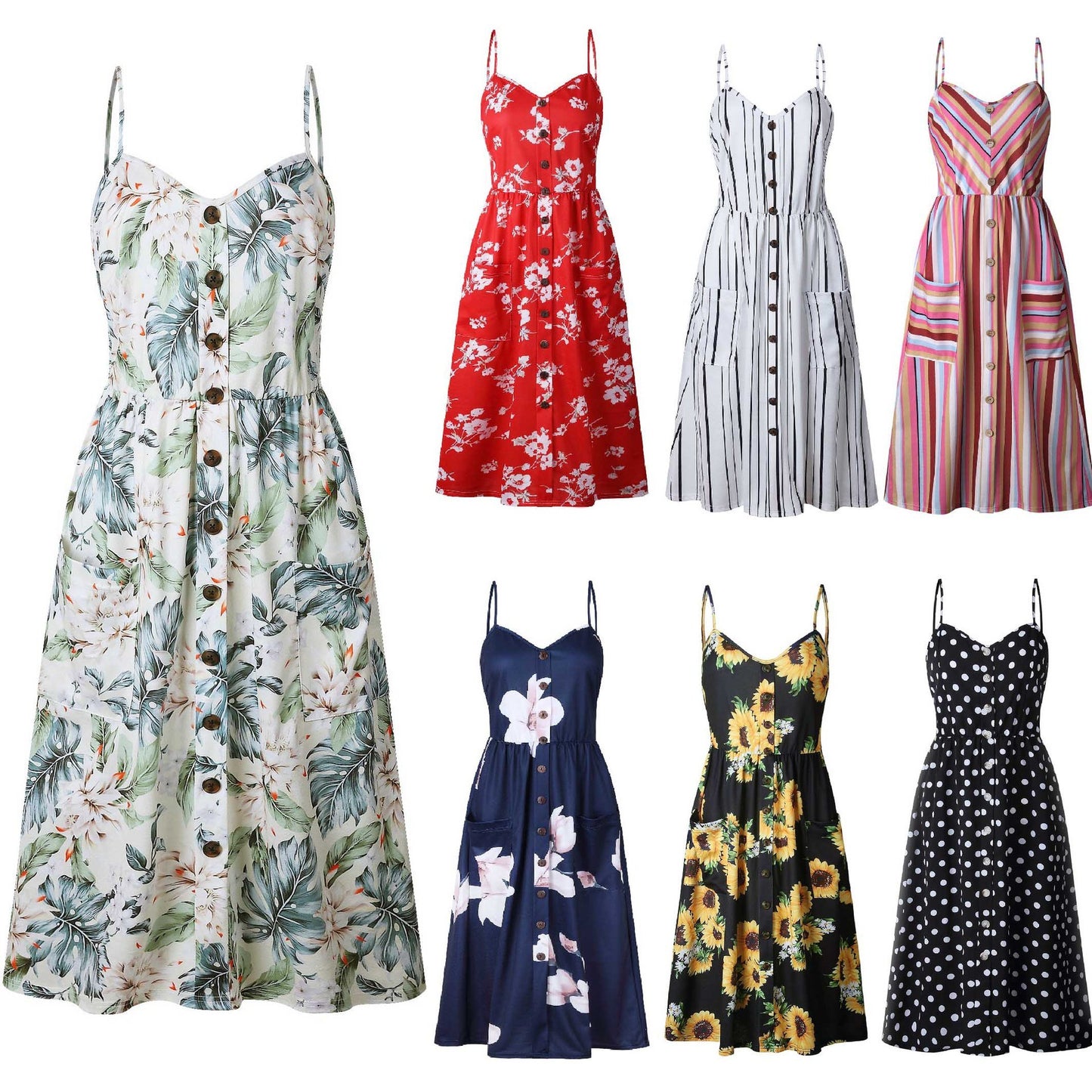 Women's Fashion Suspenders Floral Dress