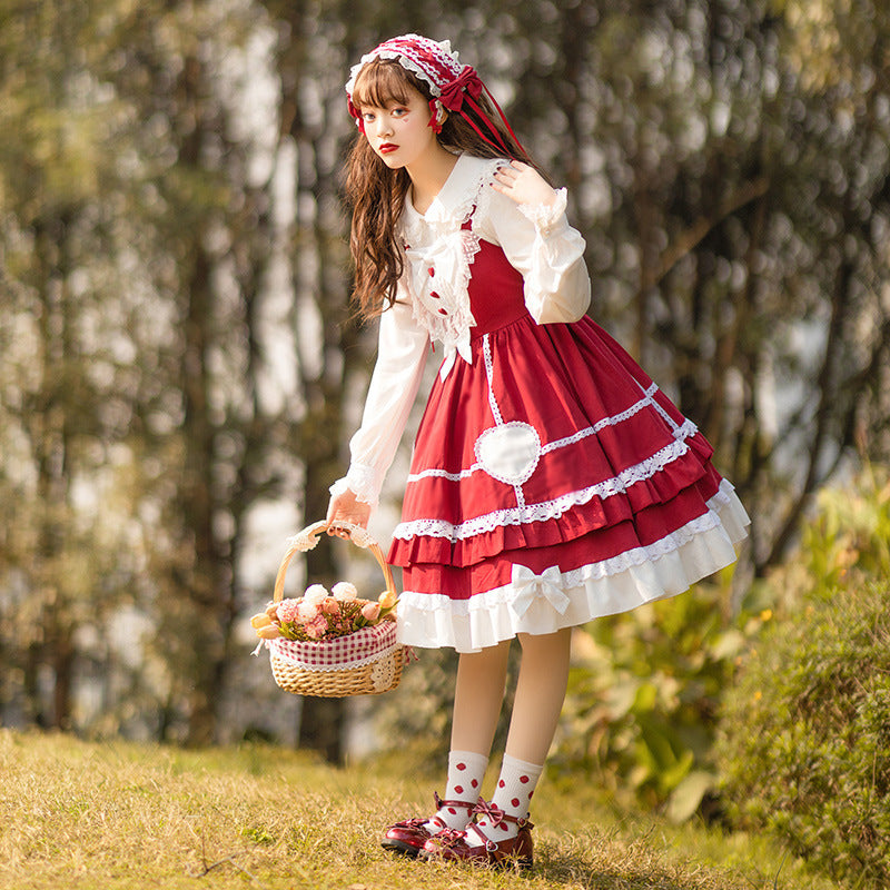 Little Pudding Snow White Cute and Sweet Lolita Lolita Daily Dress Sling Dress Jsk Brocade Garden