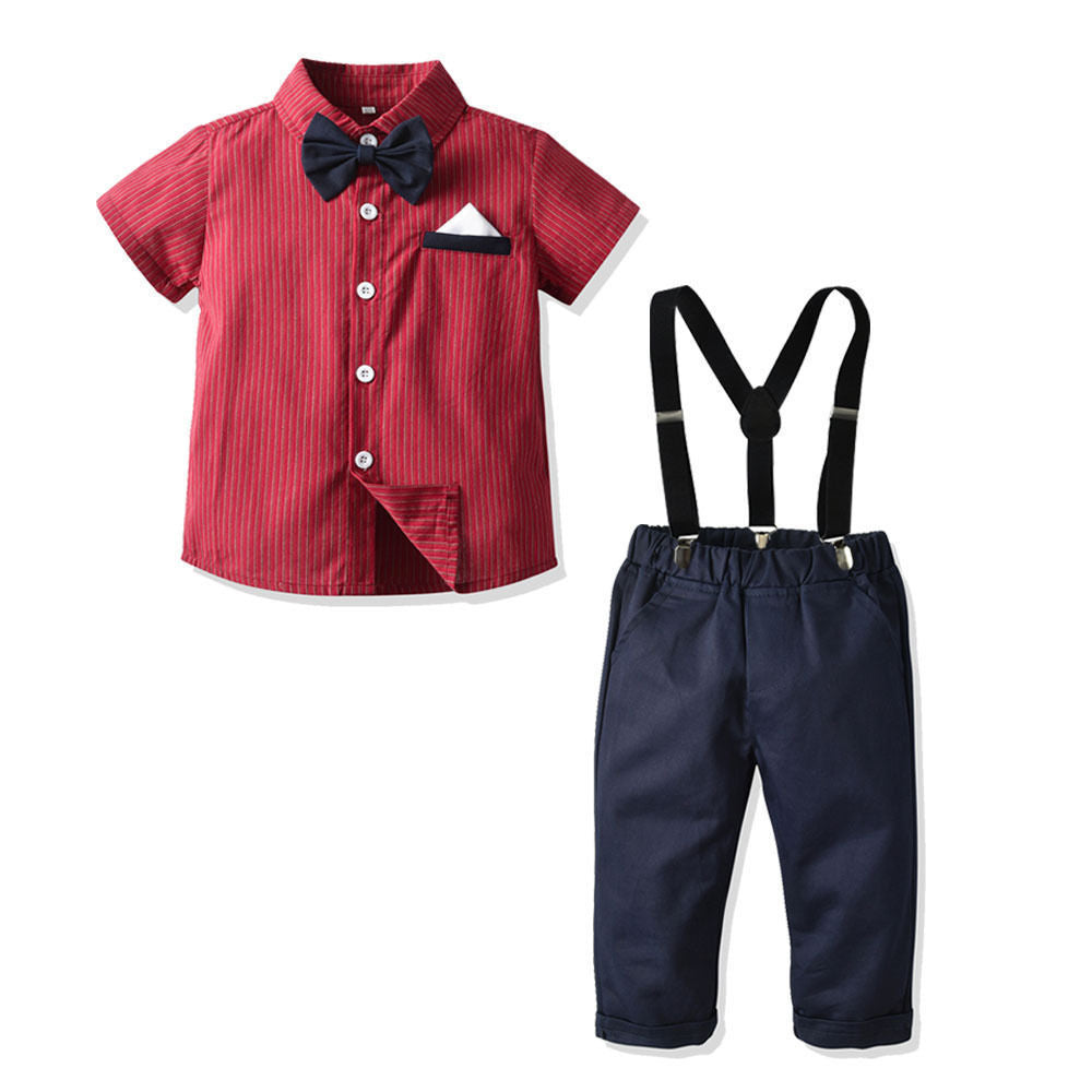 Boys Bow Tie Red Shirt Suspenders Trousers Suit