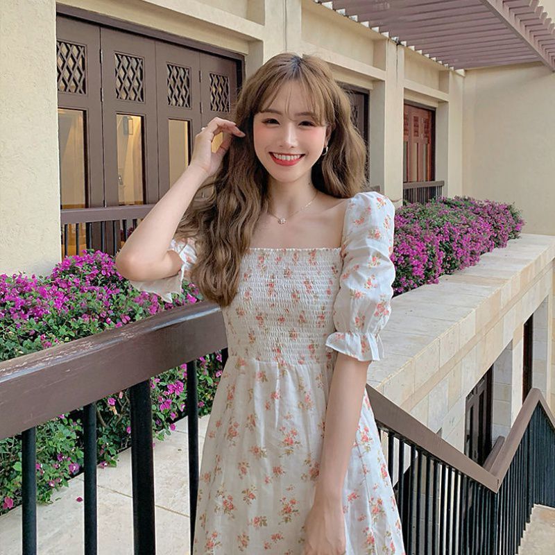 Women's Short-sleeved Long Floral Dress