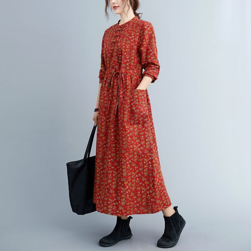 Robe fleurie à cordon de serrage pour femme