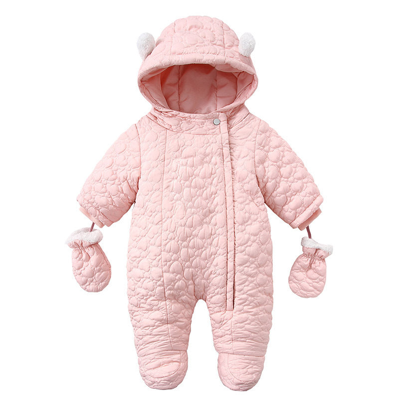 Cute Ears Hooded Baby Love Velvet Rompers Jumpsuit