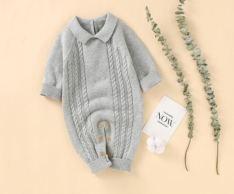 The Lapel Of The Baby Knit Jumpsuit Can Be Used In A Solid Color Sweater To Go Out