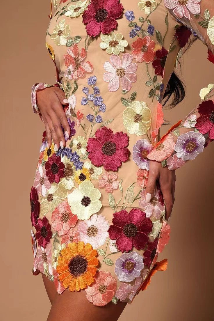 Vestido sexy con vaina de flores tridimensional Europa y América Primavera y novedad de verano transfronterizas