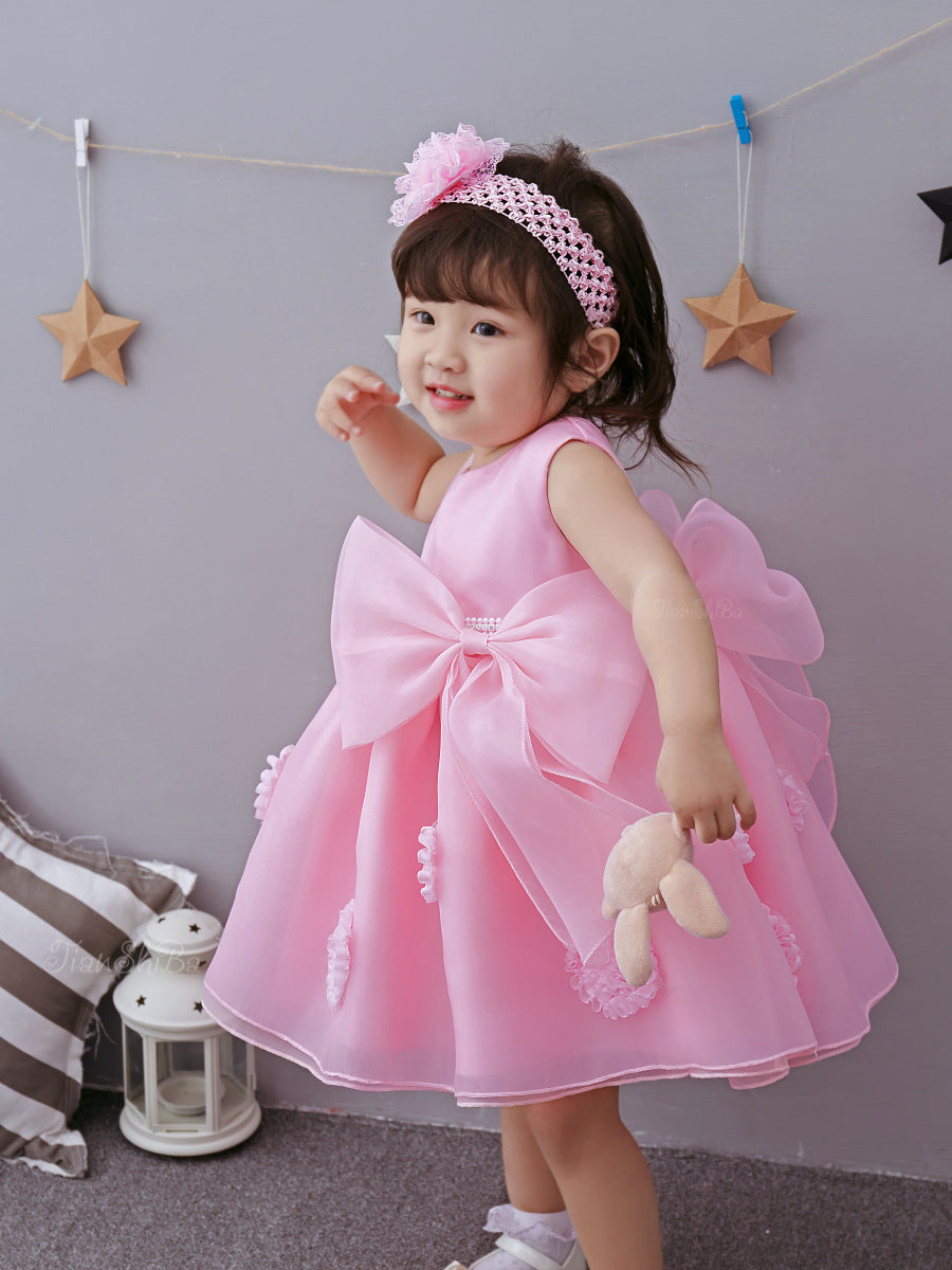 Le printemps et l'été des années femme infantile bébé enfant robe de princesse filles robe rose fleur fille robe jupe