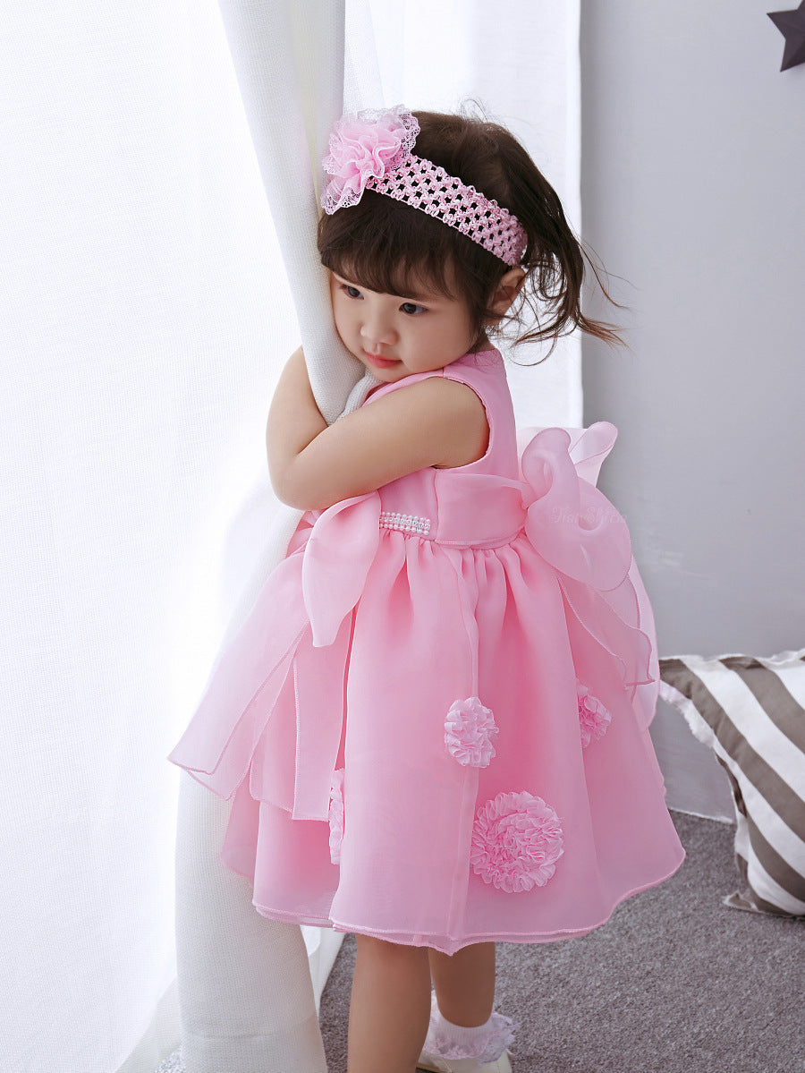 Le printemps et l'été des années femme infantile bébé enfant robe de princesse filles robe rose fleur fille robe jupe