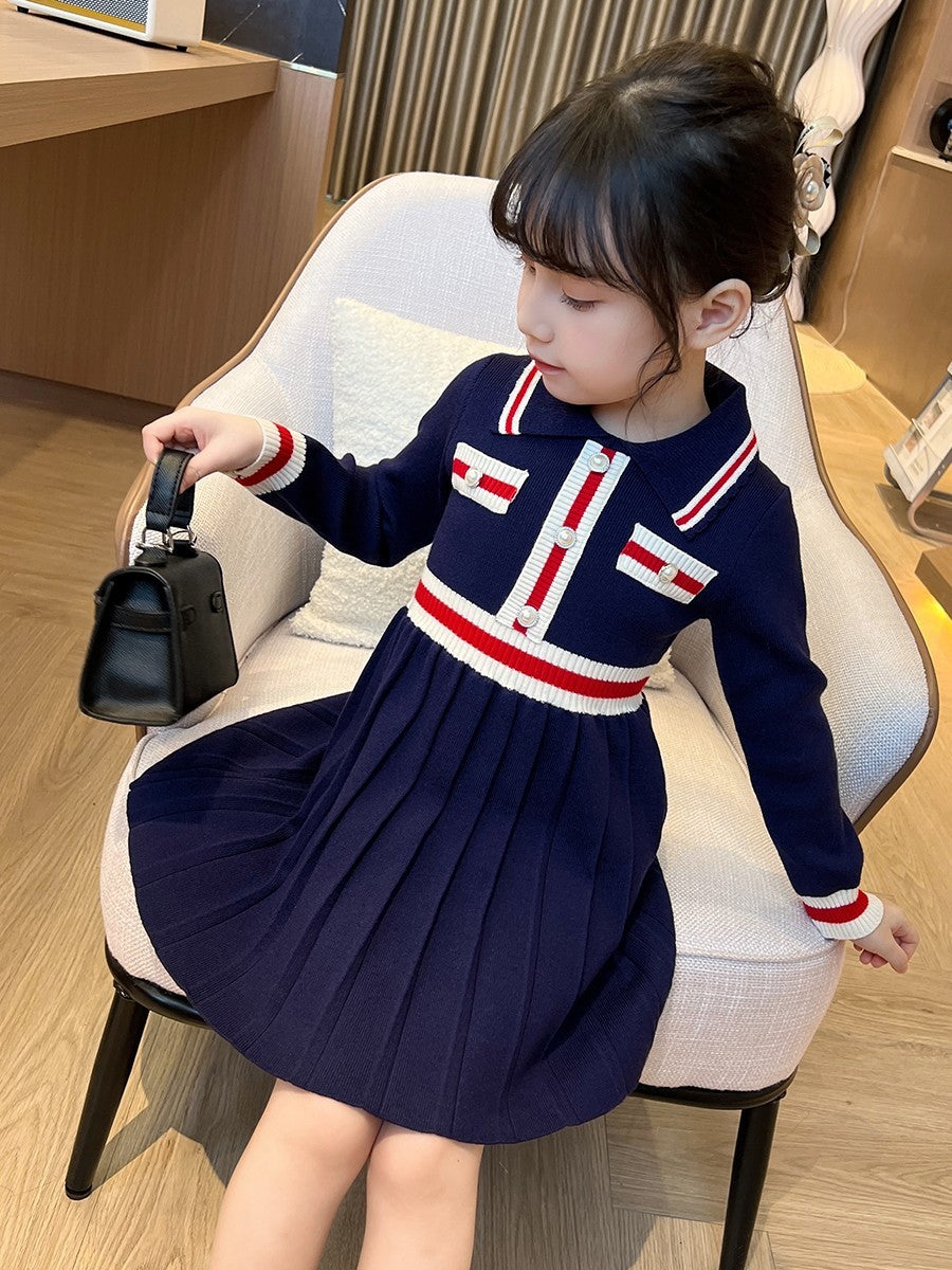 Robe tricotée Preppy d'automne pour fille