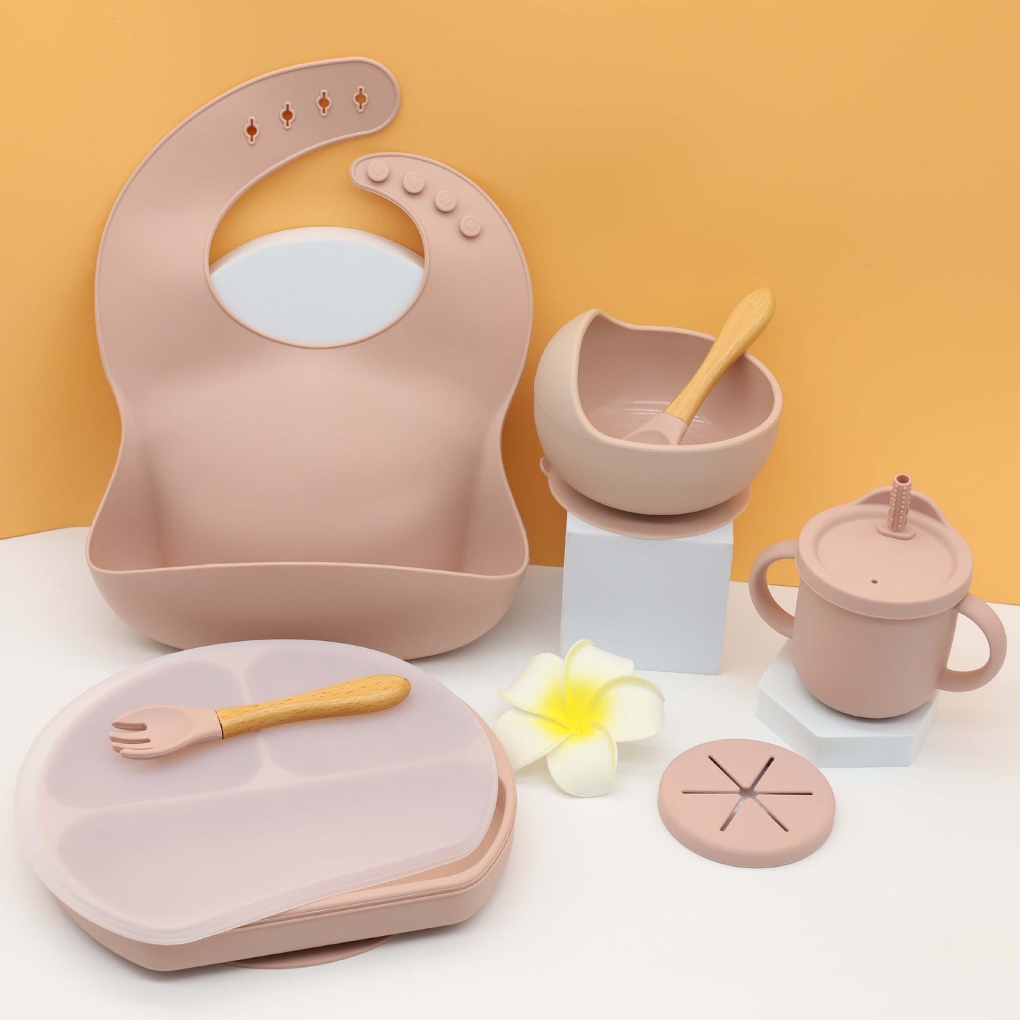 Ensemble de fourchettes et cuillères en Silicone pour enfants, bol, assiette à dîner, tapis