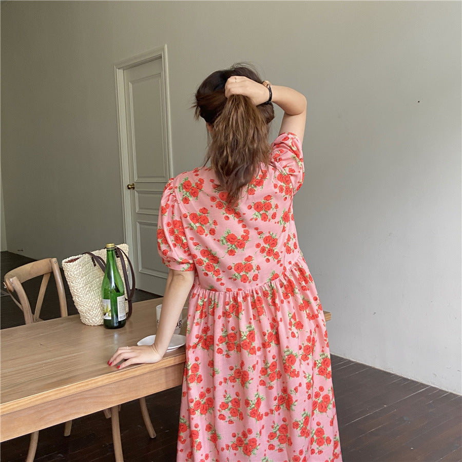 Loose High-waisted Floral Long Dress