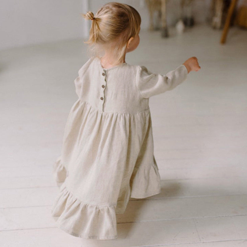 Autumn New Girls Cotton Linen Dresses