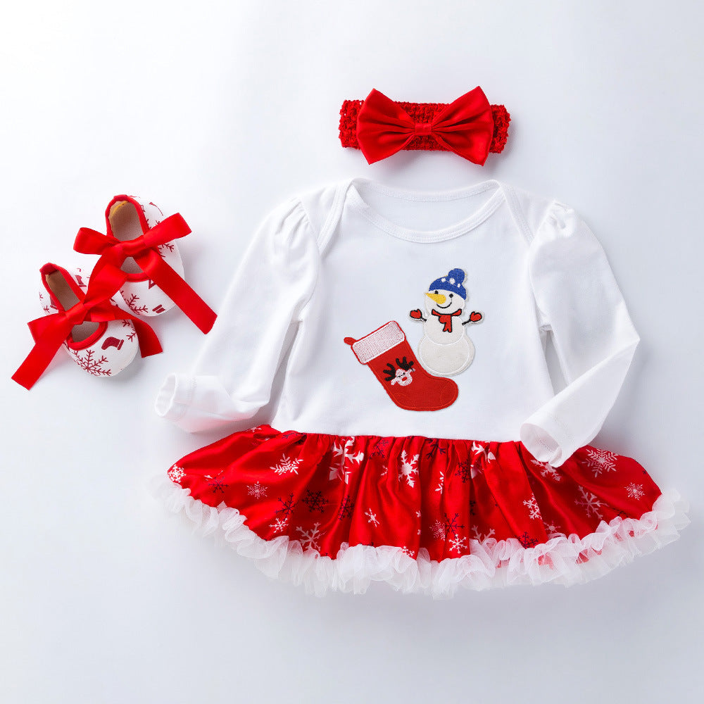 Costume de robe de bébé à manches longues de vêtements de Noël pour bébés