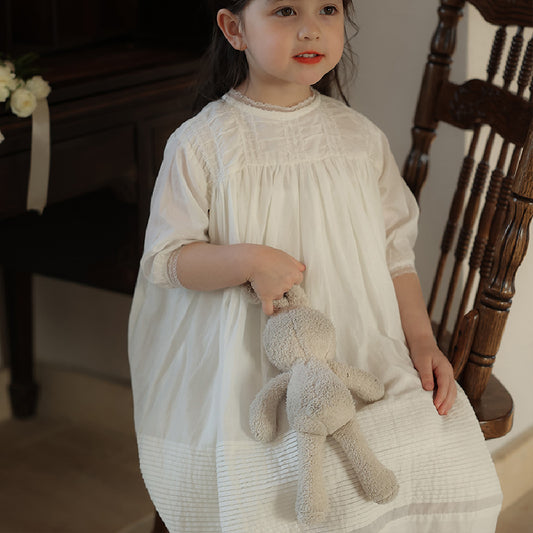 Petite robe blanche en dentelle de printemps et d'été pour filles, tempérament rétro