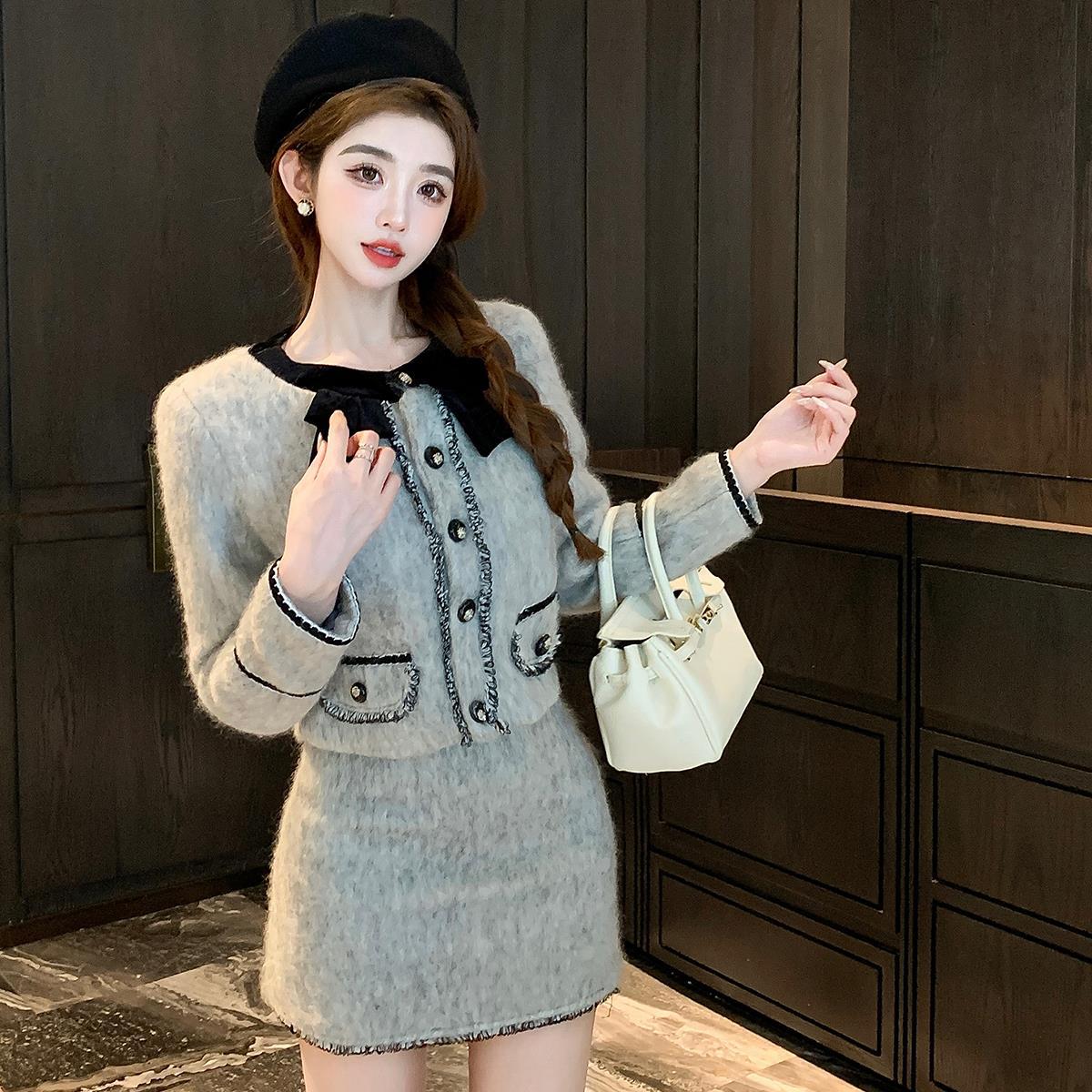 Classic Style Jacket High Waist Skirt Two-piece Set