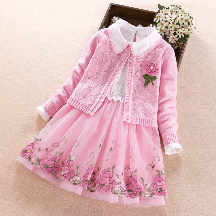 Robe deux pièces pour filles, pull à manches longues, robe de princesse, printemps