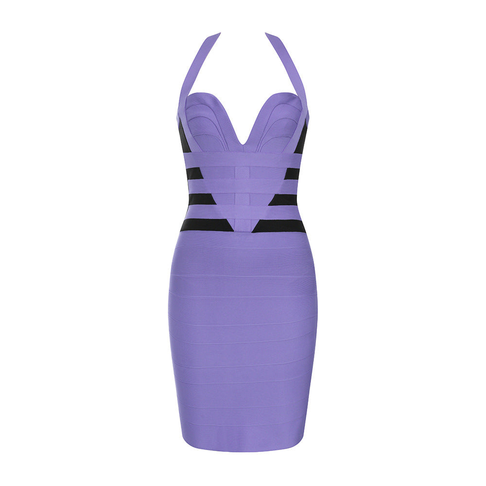 Halter Backless Bandage Stitching Temperament Party Dress