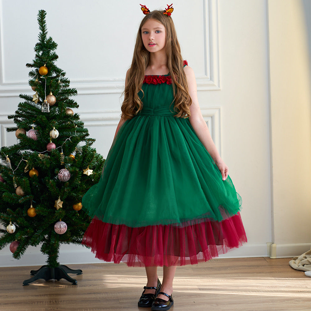 Robe de noël rouge et verte Simple à la mode pour filles, robe de mariée bouffante