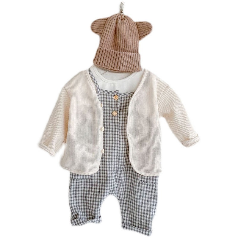 Baby Unisex Plain Color Long Sleeve T-shirt Jacket Set