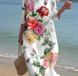 Women's Clothing Floral Printed Round Neck Dress