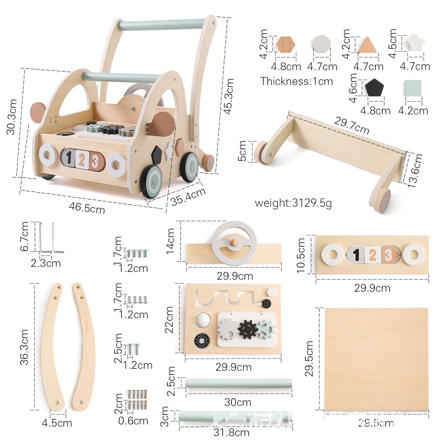 Andador multifuncional con rompecabezas de madera para niños