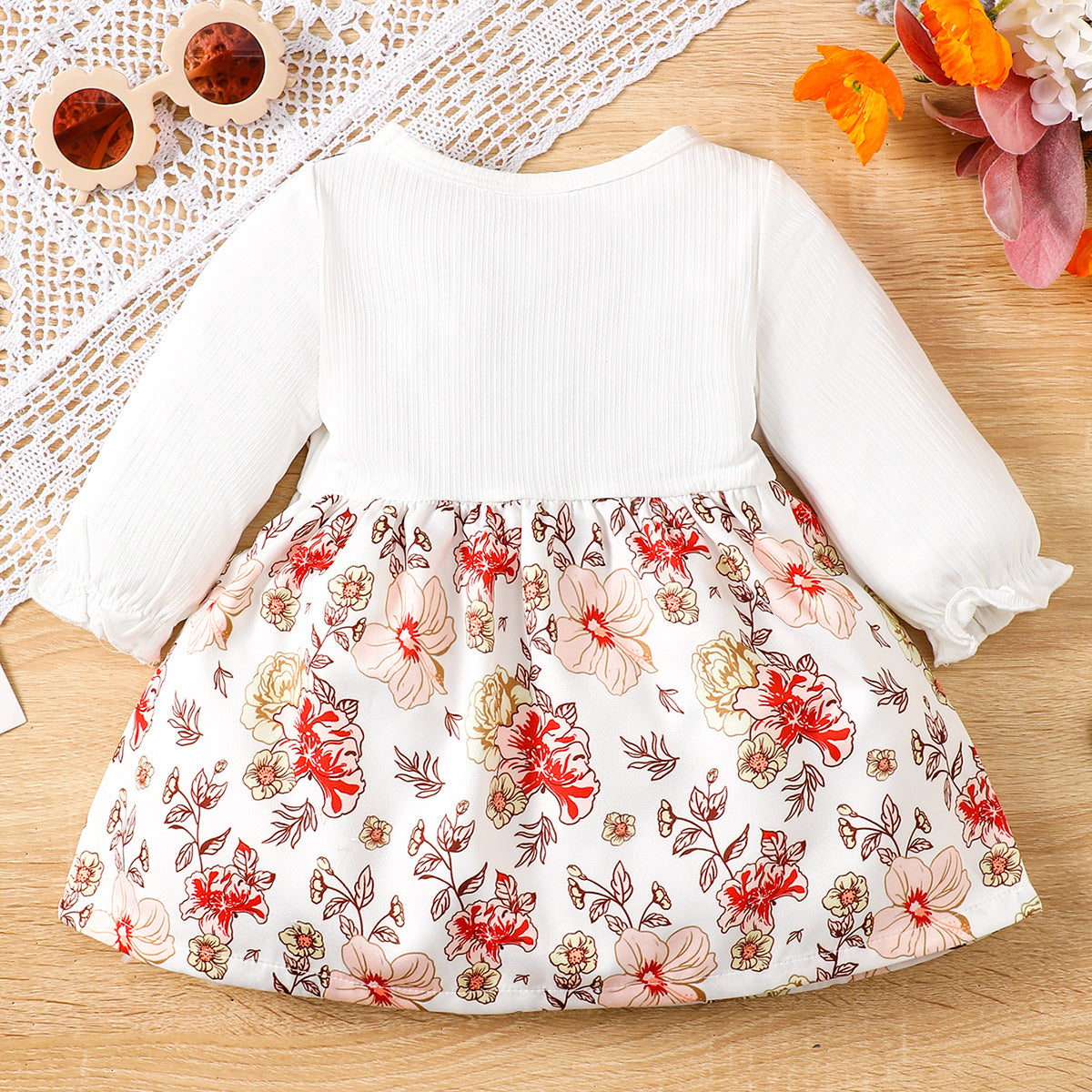 Vestido de manga larga con lazo floral de otoño e invierno europeo y americano