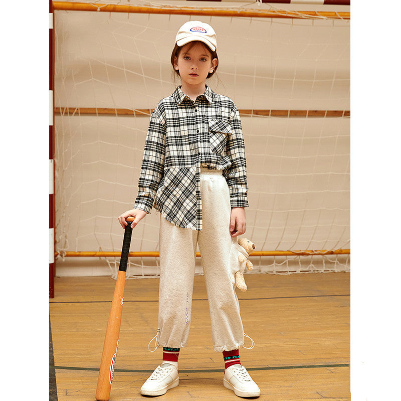 Children's Casual Loose Plaid Long-sleeved Shirt