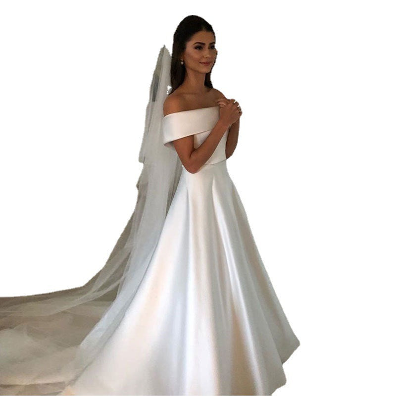 Robe de mariée simple à col rond pour femme