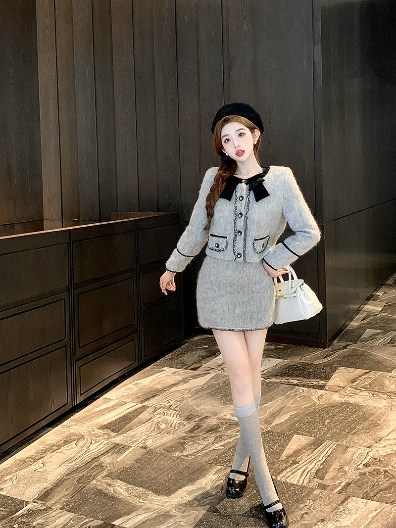 Classic Style Jacket High Waist Skirt Two-piece Set