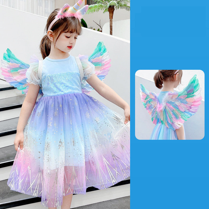 Girls Dress Colorful Angel With Wings