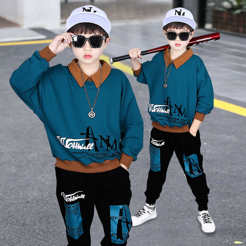 Big Boy Stand Collar Top Autumn Two Piece Set