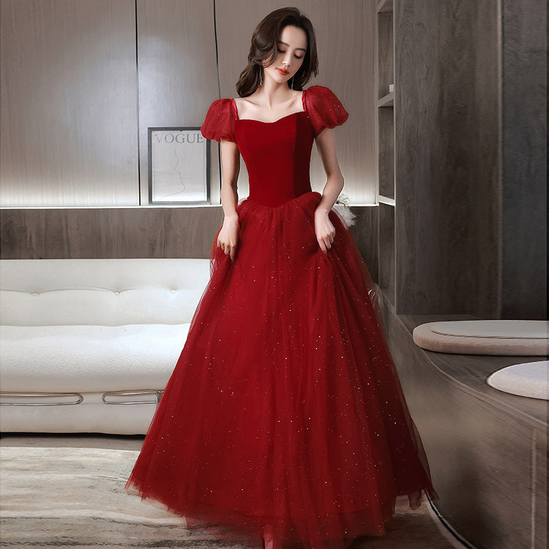 Robe Toast Robe de mariée de fiançailles rouge senior Robe de soirée pour les femmes