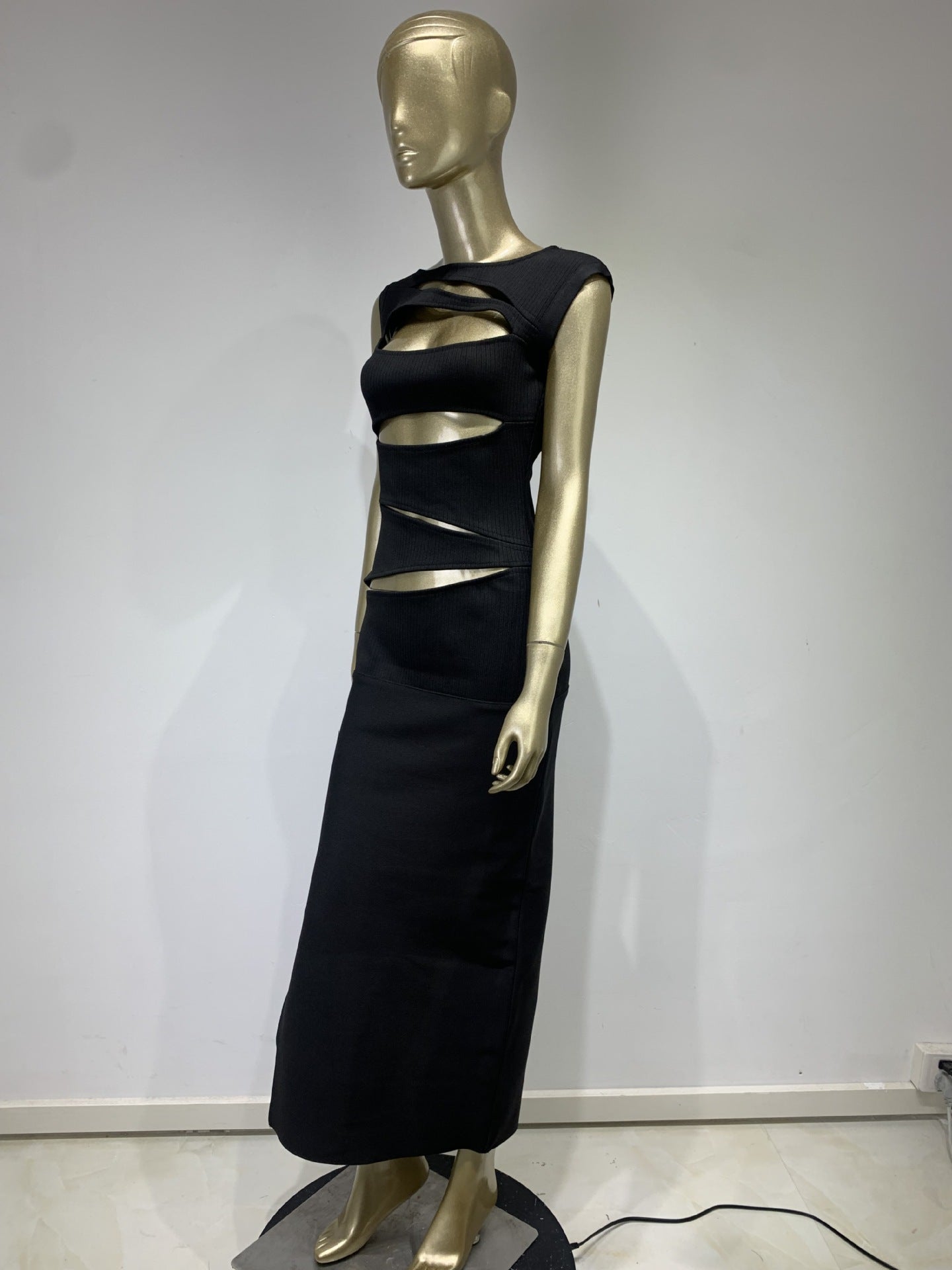 Vestido formal de banquete largo negro con vendaje de moda para mujer