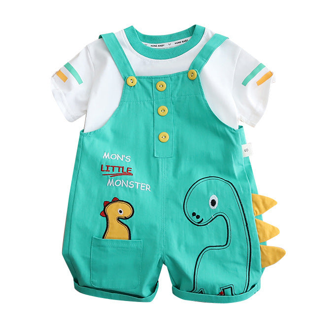 Boy Summer Clothing Dinosaur Suspender Pants Suit